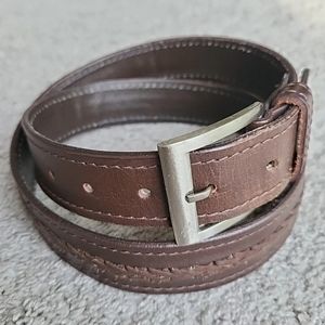 Braided Leather Belt Mens 34-36 Brown Woven Oil Tanned Silver Buckle Classic